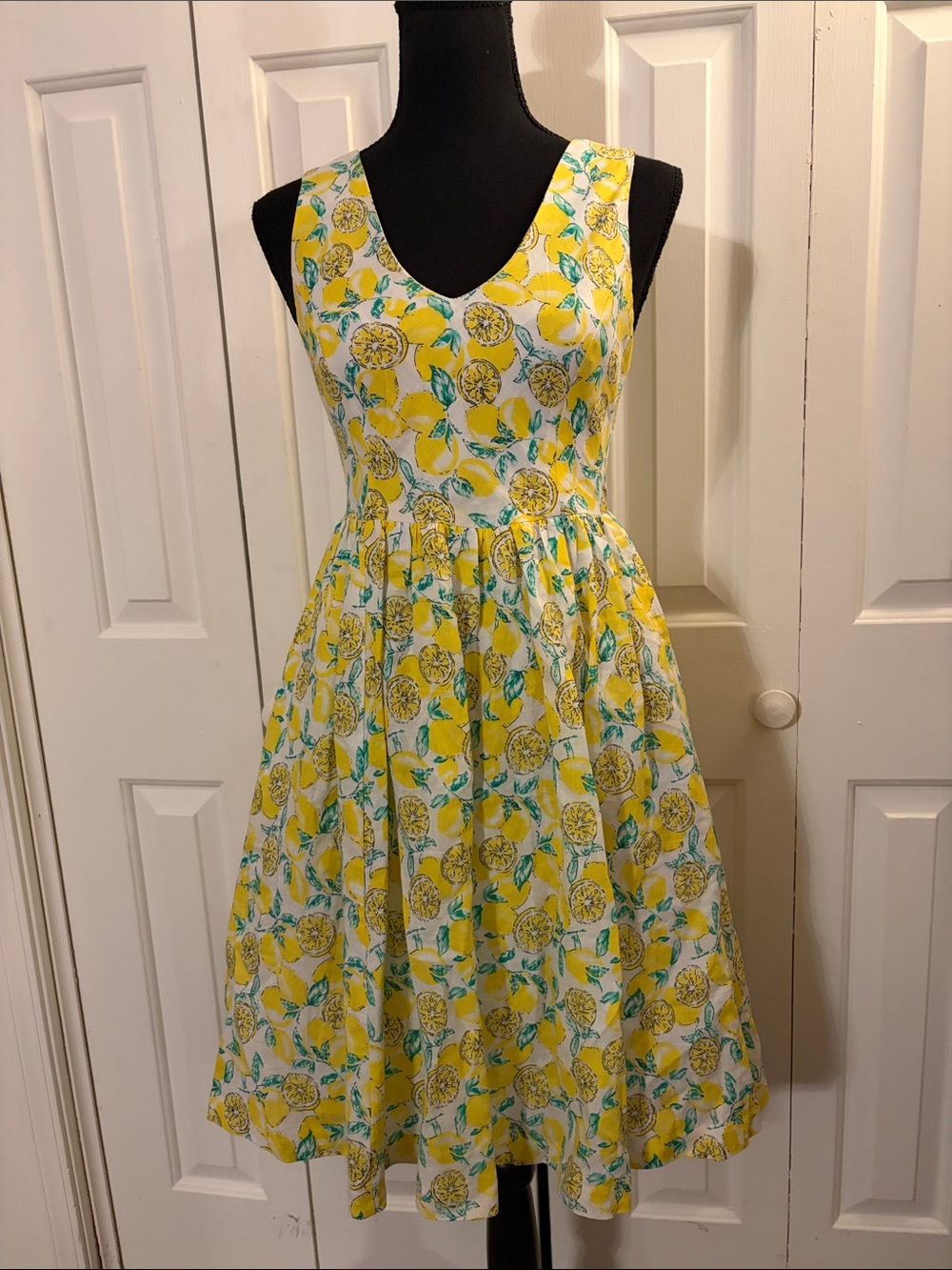 Everly Yellow Lemon-Print V-Neck Midi Dress